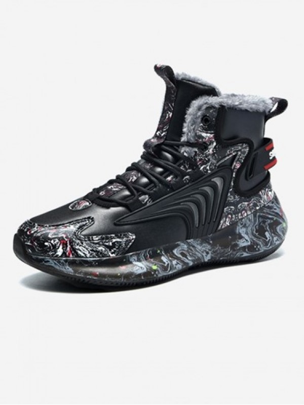 Marble Pattern Fleece Lined High Top Shoes
