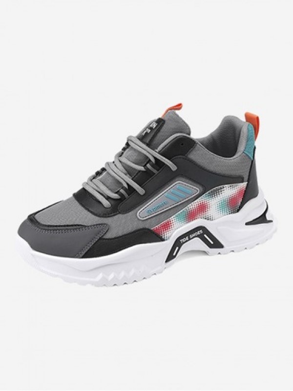 Letter Printed Lace Up Front Mesh Panel Chunky Sneakers