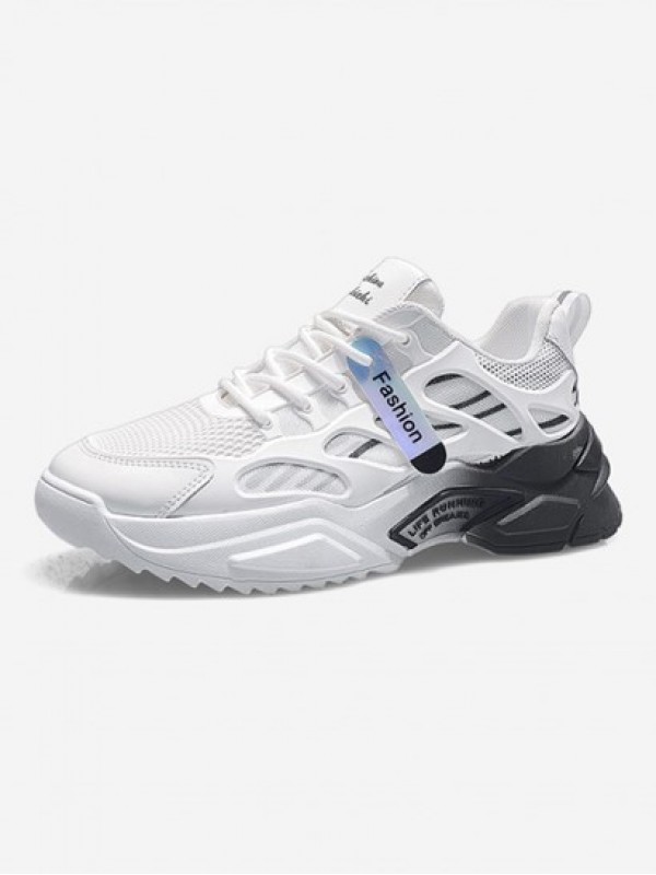 Letter Printed Ombre Color Bottom Hollow Out Mesh Sneakers