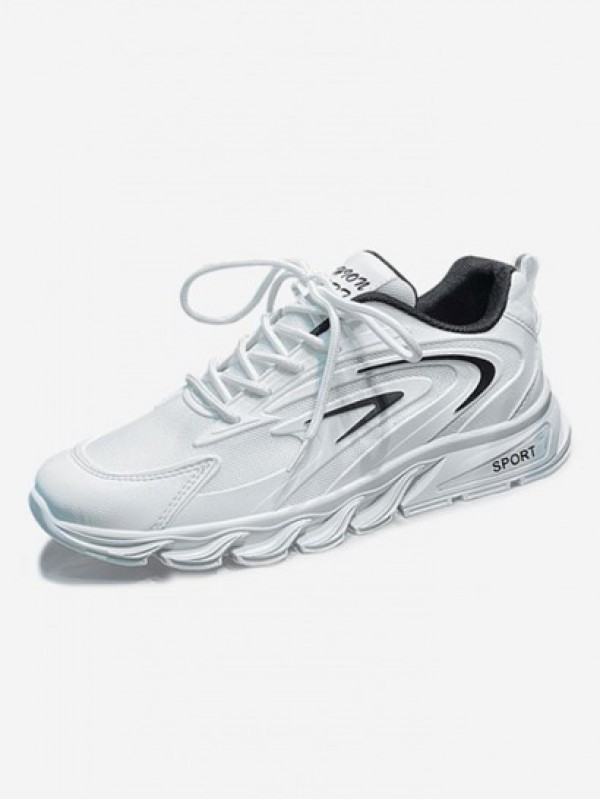 Mesh Cloth Panel Lace Up Front Sports Shoes