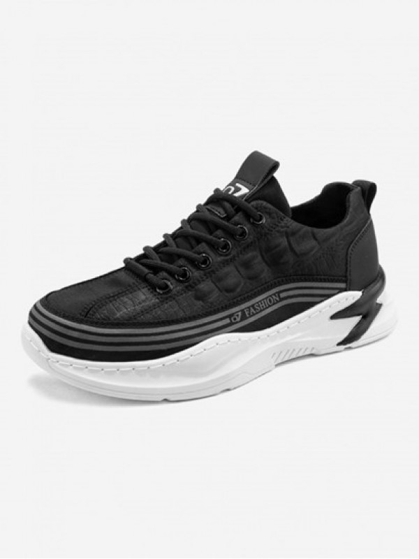 Letter Stripes Panel Textured Lace Up Front Sports Shoes