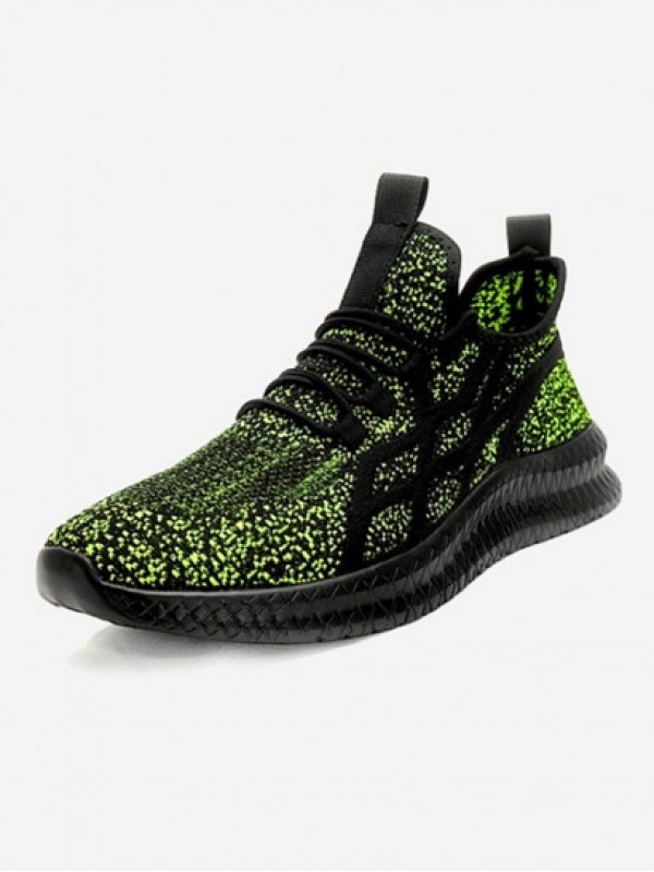 Lace Up Front Stretch Knit Contrast Piping Sports Shoes