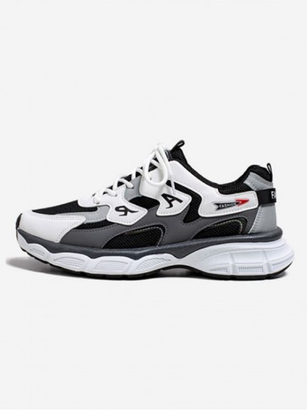 Letter Colorblock Mesh Panel Lace Up Front Chunky Style Sports Sneakers