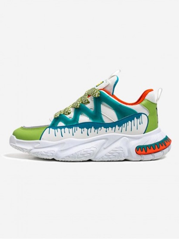 Colorblock Letter Lapel Design Lace Up Front Sports Chunky Sneakers