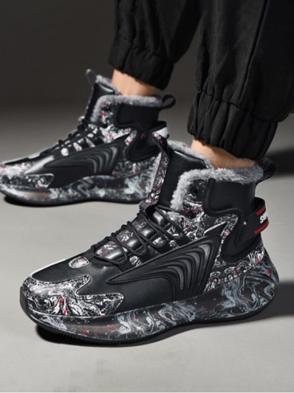 Marble Pattern Fleece Lined High Top Shoes