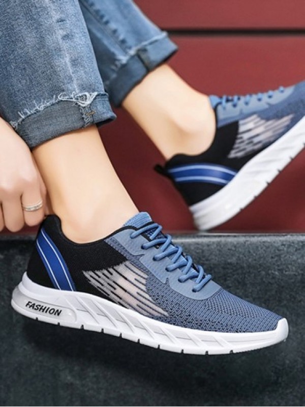 Letter Lace Up Stretch Knit Stitching Sports Shoes