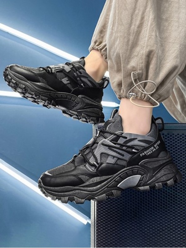Mesh Panel Lace Up Front Chunky Sneakers