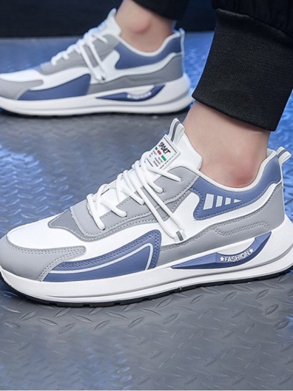 Colorblock Letter Lapel Design Lace Up Front Sports Shoes
