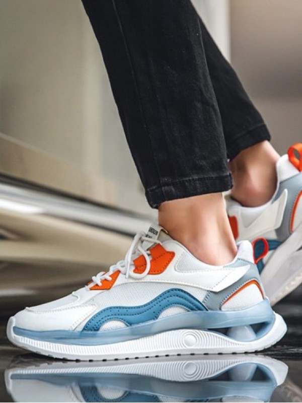 Letter Patched Breathable Mesh Insert Colorblock Running Shoes