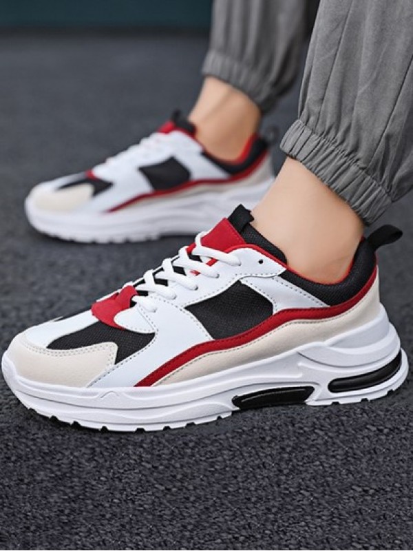 Colorblock Mesh Panel Lace Up Front Chunky Sneakers
