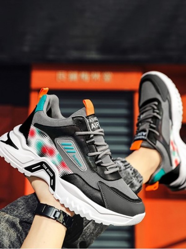 Letter Printed Lace Up Front Mesh Panel Chunky Sneakers
