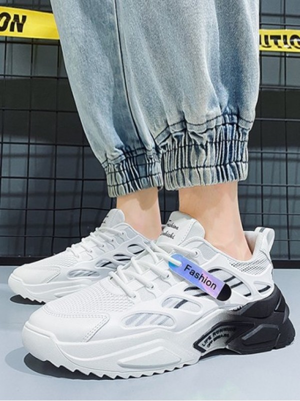 Letter Printed Ombre Color Bottom Hollow Out Mesh Sneakers