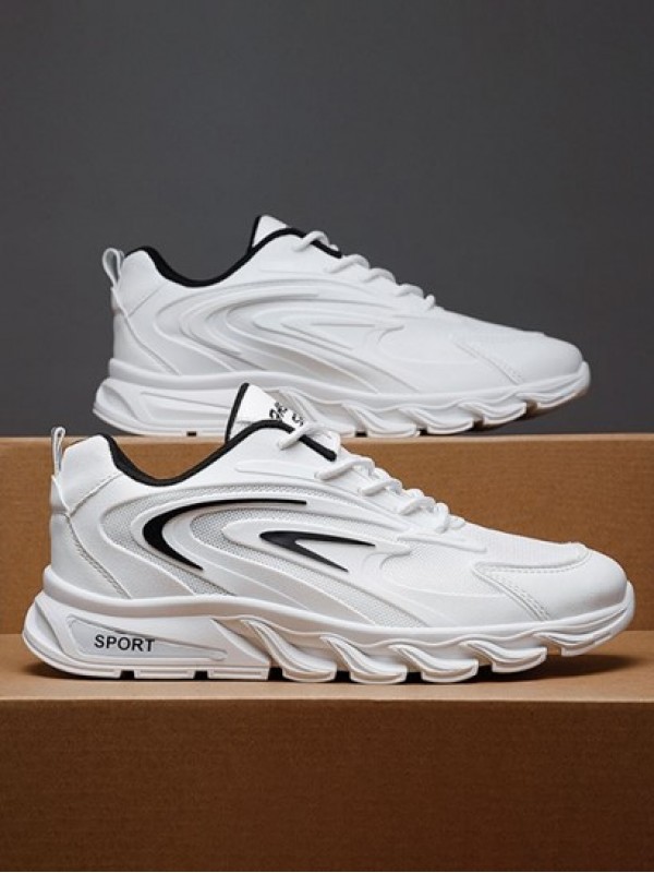 Mesh Cloth Panel Lace Up Front Sports Shoes