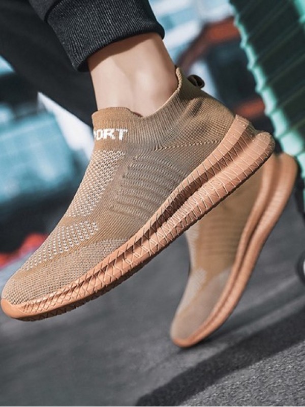 Letter Printed Ultralight Knitted Slip On Sports Shoes