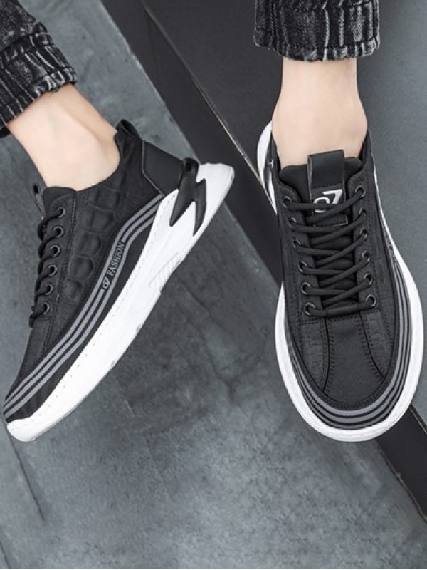Letter Stripes Panel Textured Lace Up Front Sports Shoes