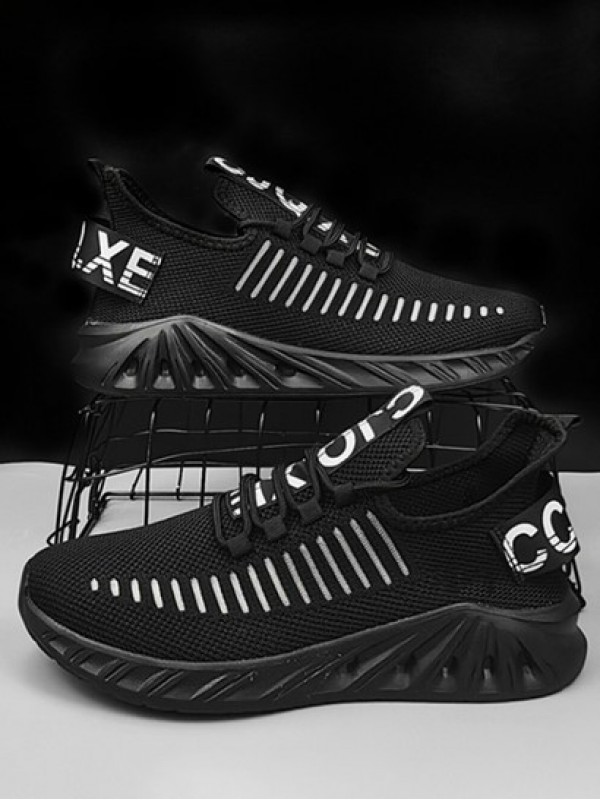 Letter Tap Fly Knit Lace Up Shoes