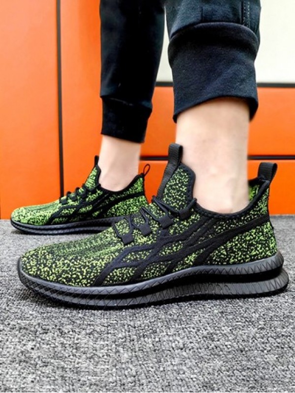 Lace Up Front Stretch Knit Contrast Piping Sports Shoes