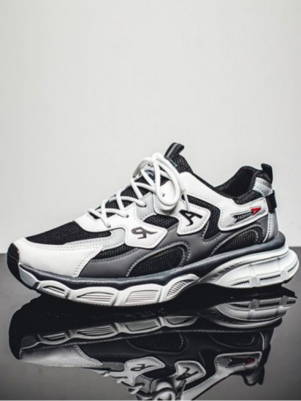 Letter Colorblock Mesh Panel Lace Up Front Chunky Style Sports Sneakers
