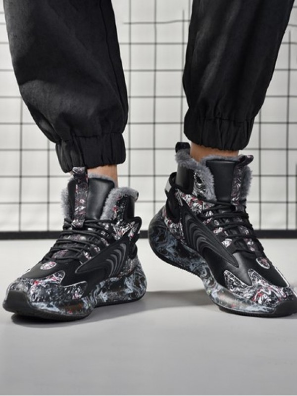 Marble Pattern Fleece Lined High Top Shoes