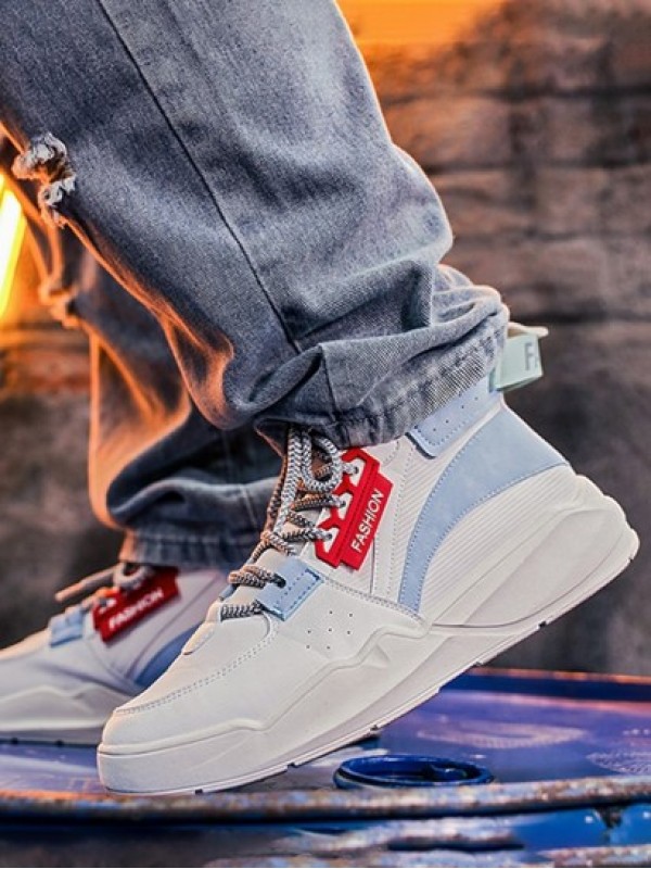 High Top Letter Thick Bottom Mix Media Board Shoes