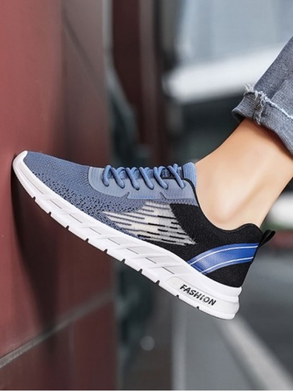 Letter Lace Up Stretch Knit Stitching Sports Shoes