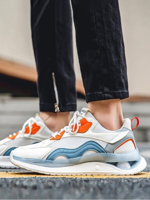 Letter Patched Breathable Mesh Insert Colorblock Running Shoes