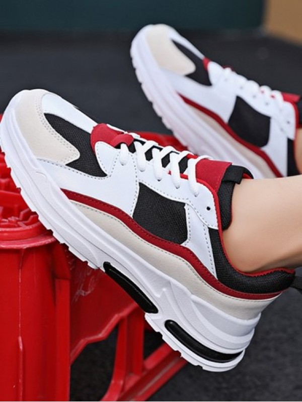 Colorblock Mesh Panel Lace Up Front Chunky Sneakers