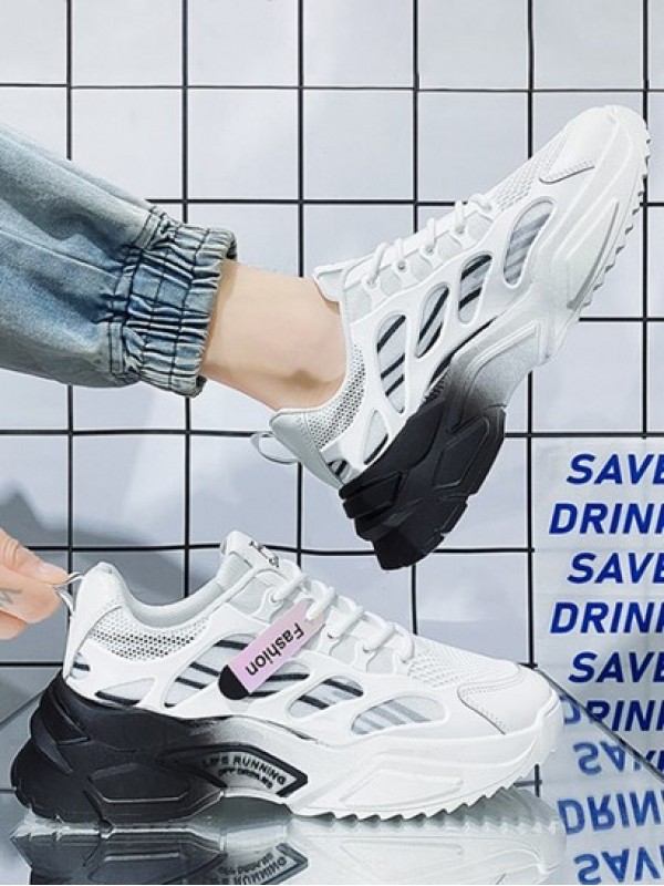 Letter Printed Ombre Color Bottom Hollow Out Mesh Sneakers