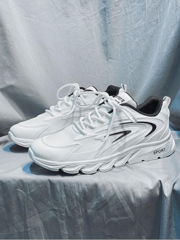 Mesh Cloth Panel Lace Up Front Sports Shoes