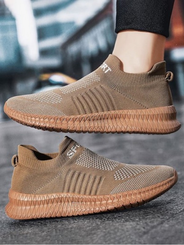 Letter Printed Ultralight Knitted Slip On Sports Shoes