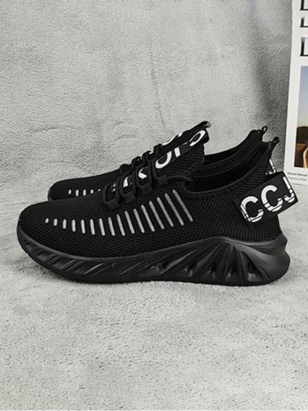 Letter Tap Fly Knit Lace Up Shoes
