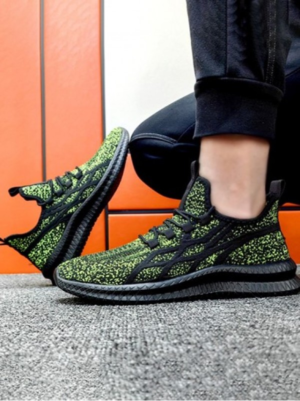 Lace Up Front Stretch Knit Contrast Piping Sports Shoes