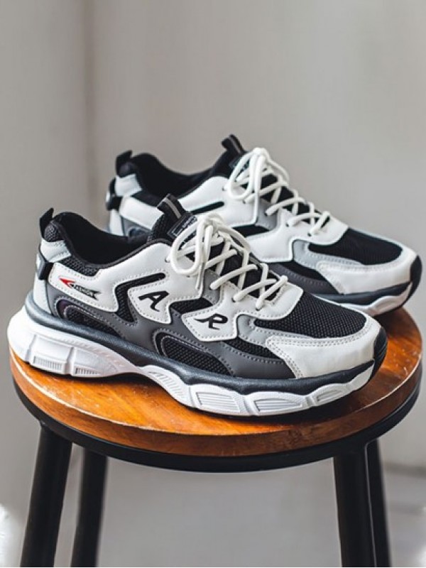 Letter Colorblock Mesh Panel Lace Up Front Chunky Style Sports Sneakers