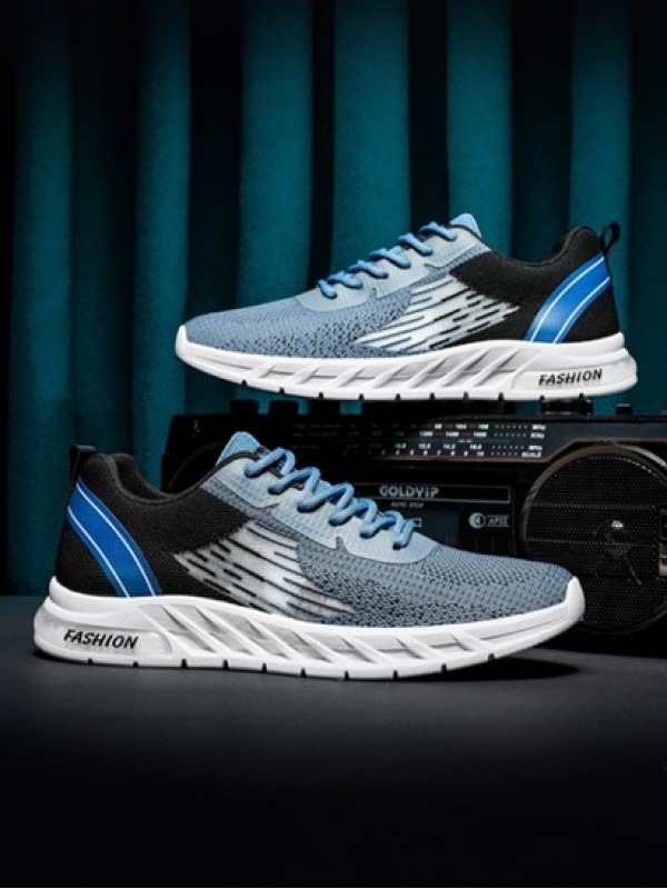 Letter Lace Up Stretch Knit Stitching Sports Shoes