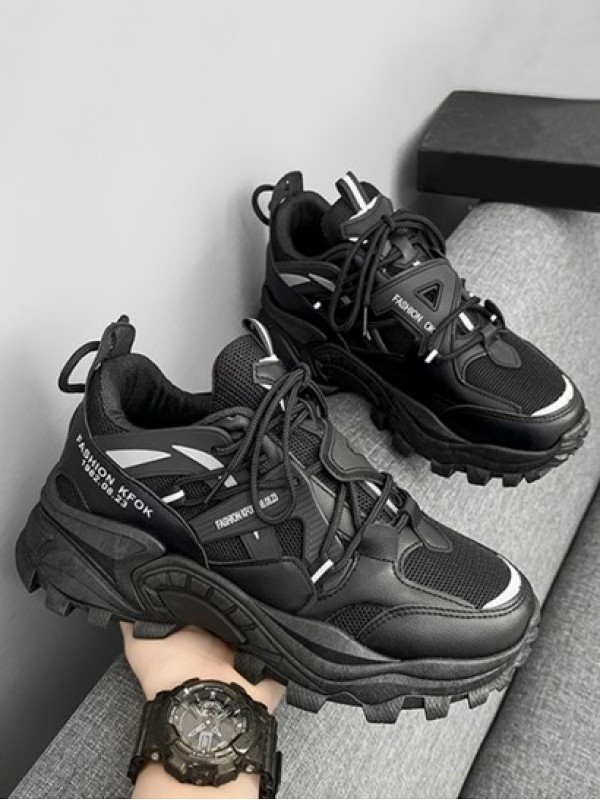 Mesh Panel Lace Up Front Chunky Sneakers
