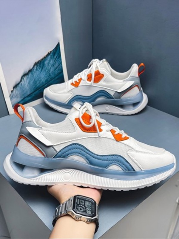 Letter Patched Breathable Mesh Insert Colorblock Running Shoes