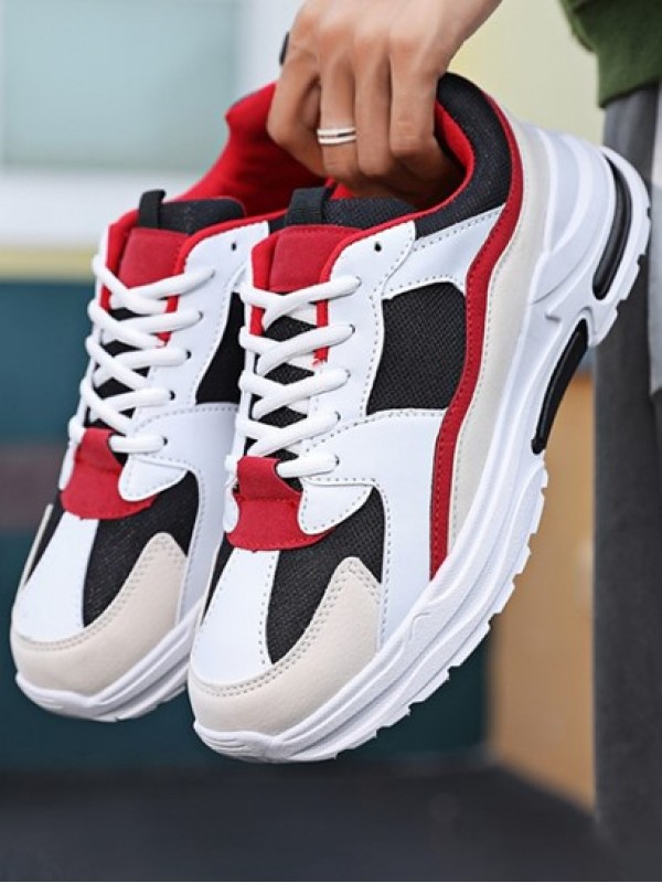 Colorblock Mesh Panel Lace Up Front Chunky Sneakers