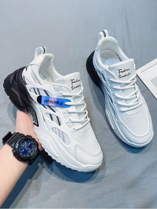 Letter Printed Ombre Color Bottom Hollow Out Mesh Sneakers