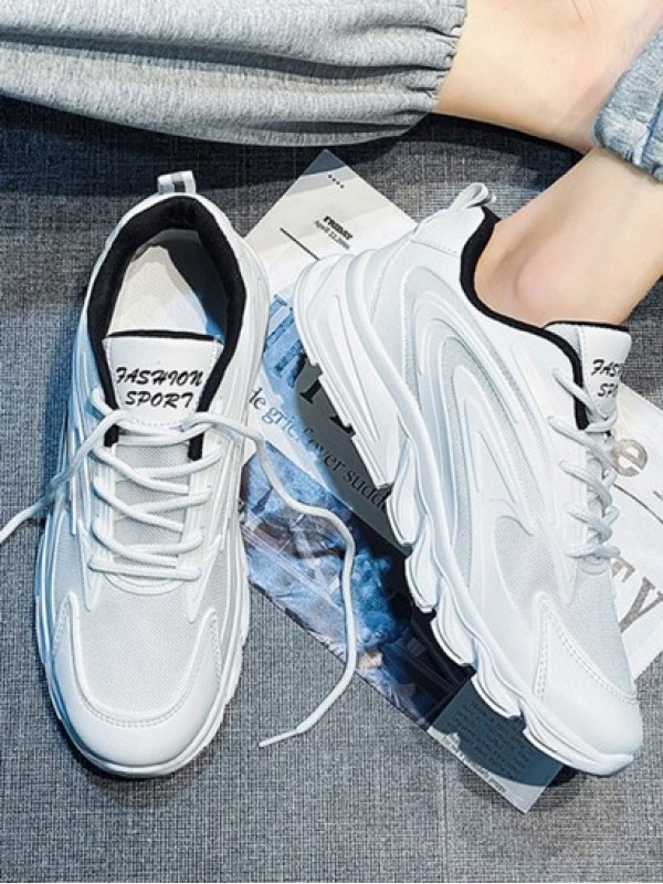 Mesh Cloth Panel Lace Up Front Sports Shoes