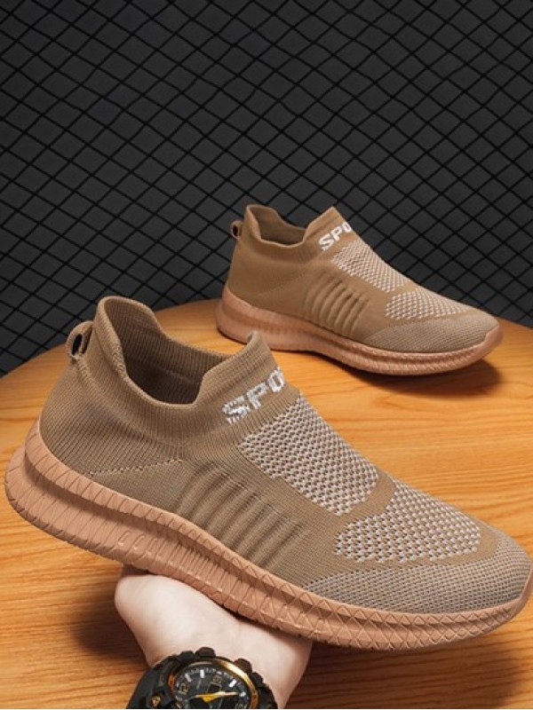 Letter Printed Ultralight Knitted Slip On Sports Shoes