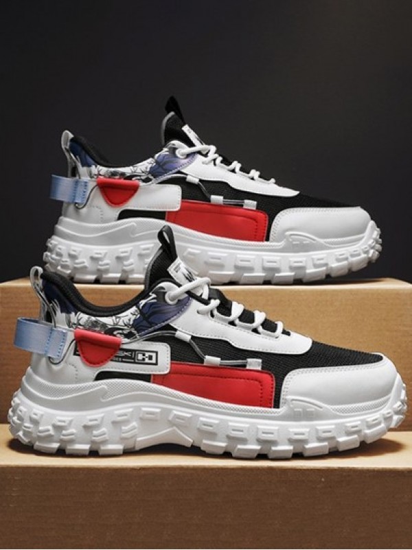 Mesh Panel Colorblock Graphic Lace Up Front Chunky Sneakers