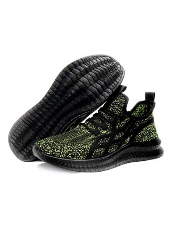 Lace Up Front Stretch Knit Contrast Piping Sports Shoes