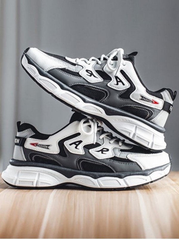 Letter Colorblock Mesh Panel Lace Up Front Chunky Style Sports Sneakers